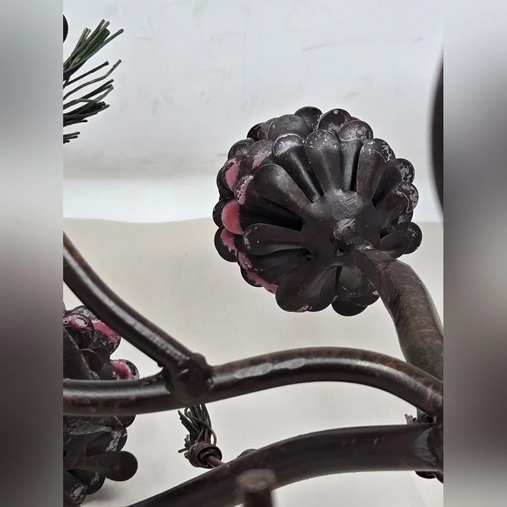 Vintage Metal Candleabra Pinecone Metal Pine Needles Bird Holiday Table Decor